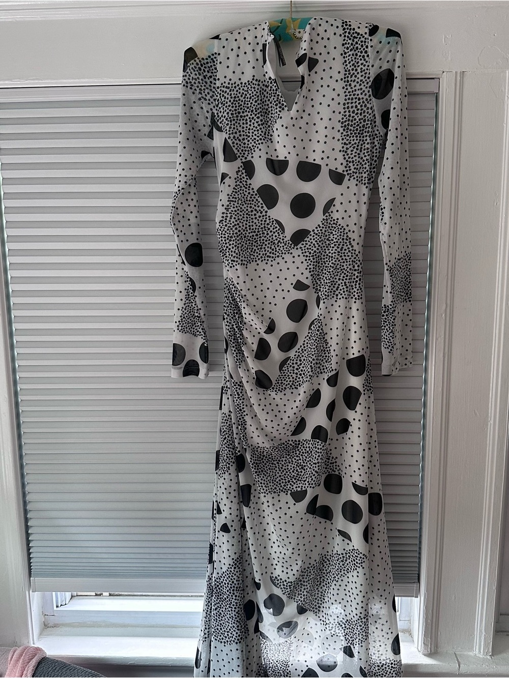 Anthropologie Black and White Long Sleeve Polka Dot Maxi Dress - Picture 5 of 5